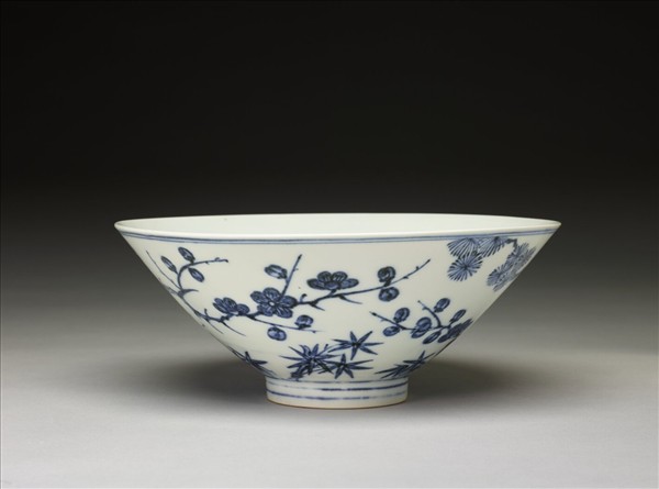 青花歲寒三友圖碗