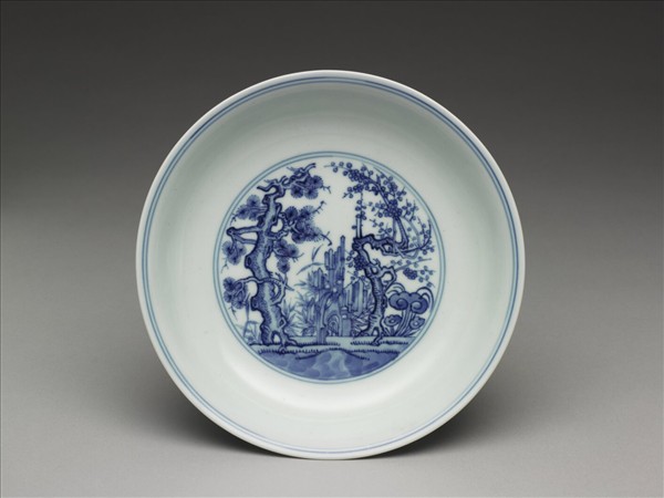 青花歲寒三友圖盤