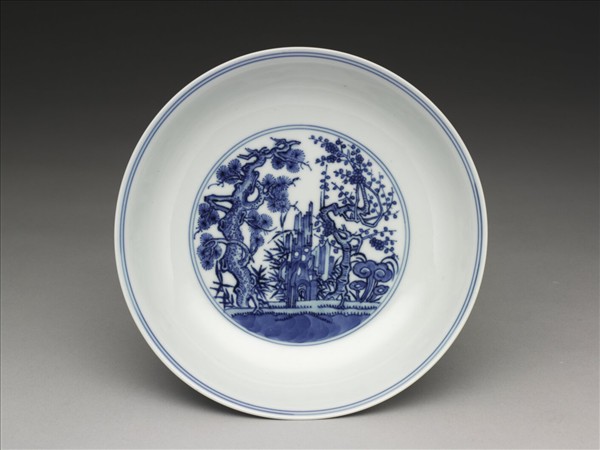 青花歲寒三友圖盤