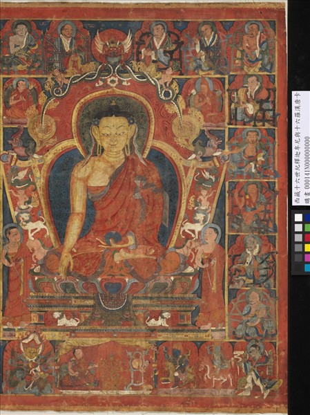 西藏十六世紀釋迦牟尼與十六羅漢唐卡