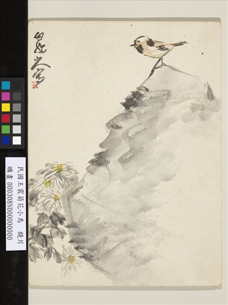 民國王震菊花小鳥　鏡片