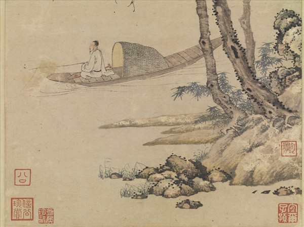 明姚德厚秋林漁隱圖　軸