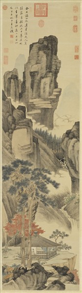 清王武倣元人溪亭對菊圖　軸