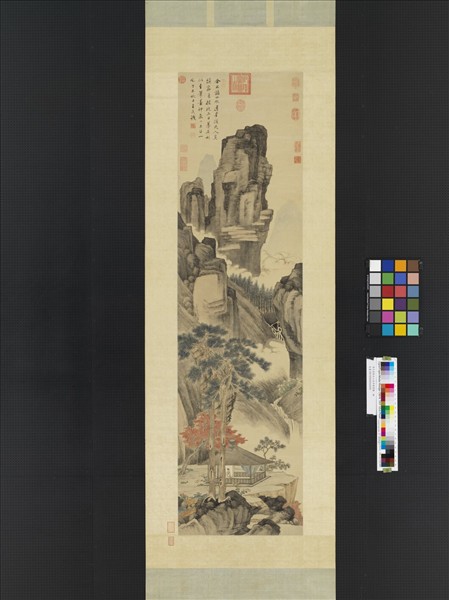 清王武倣元人溪亭對菊圖　軸