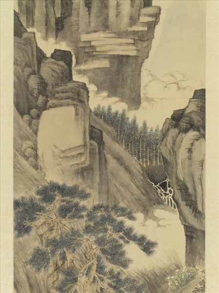 清王武倣元人溪亭對菊圖　軸