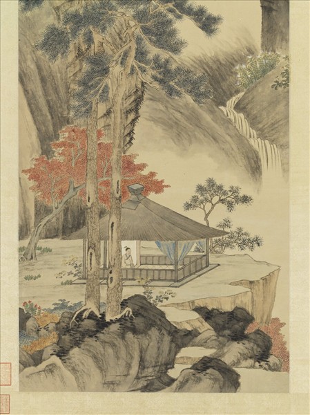 清王武倣元人溪亭對菊圖　軸