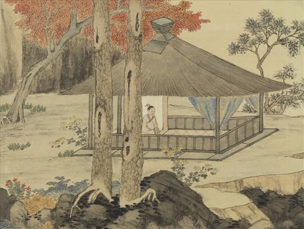 清王武倣元人溪亭對菊圖　軸