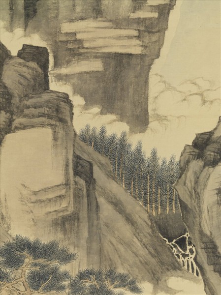 清王武倣元人溪亭對菊圖　軸