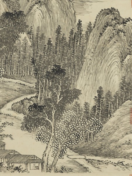 清陳書山窗讀易圖　軸