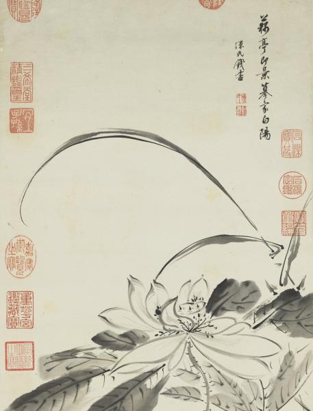 清陳書畫荷花　軸