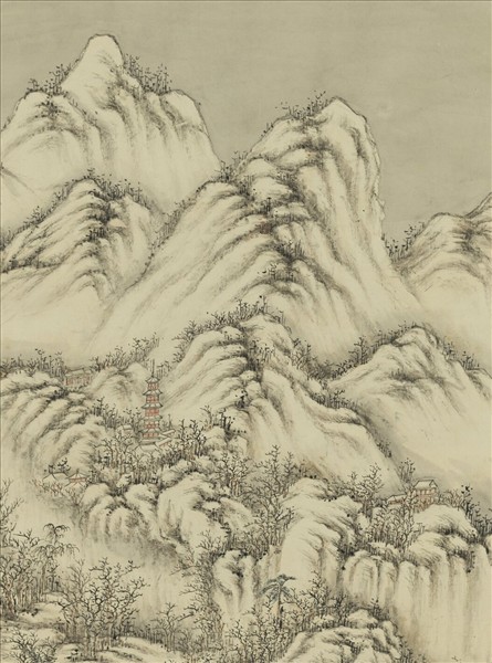 清董邦達畫御製夜雪詩意圖　軸