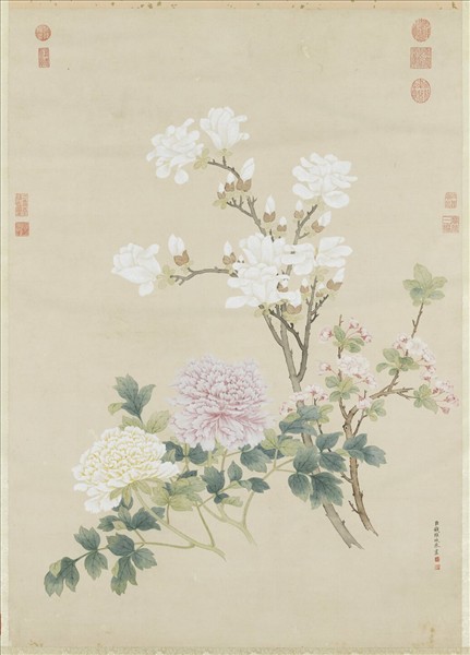 清錢維城畫春花三種　軸