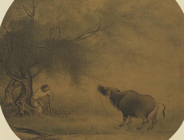 紈扇畫冊　冊　無款柳塘呼犢