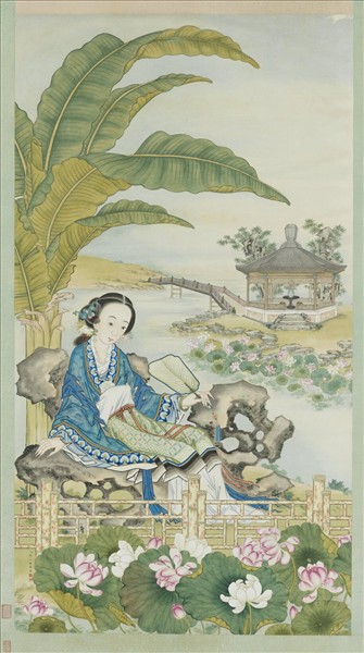 清許良標芭蕉美人圖　軸