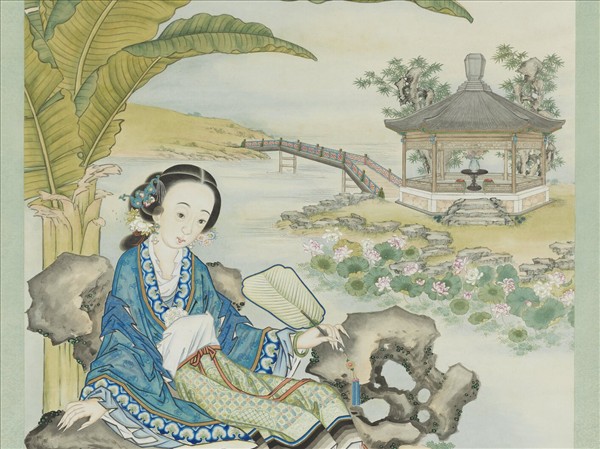 清許良標芭蕉美人圖　軸