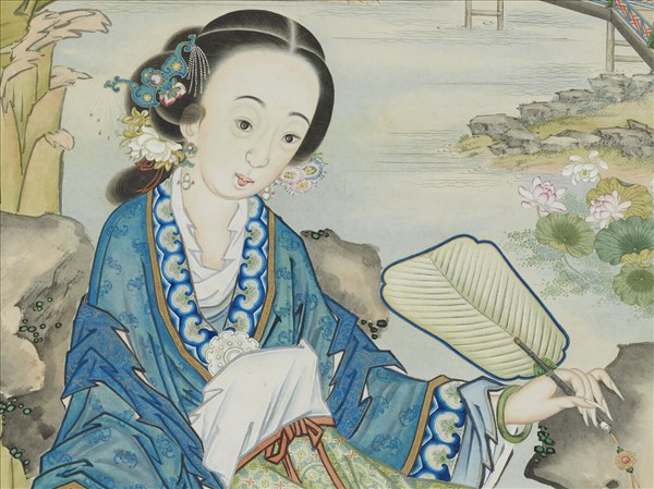 清許良標芭蕉美人圖　軸