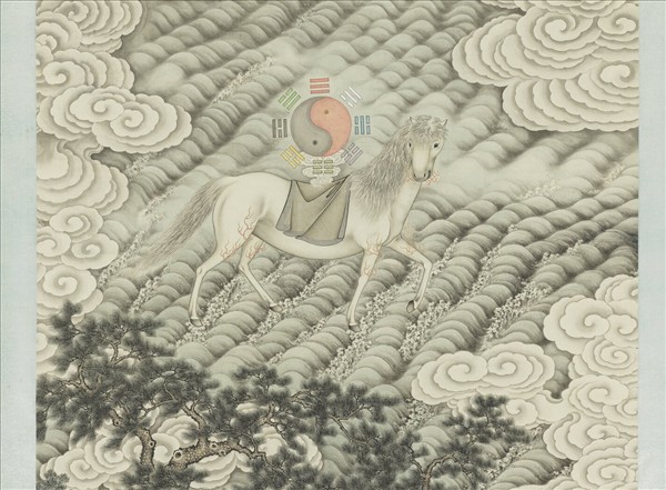 無名氏畫海馬獻圖　軸