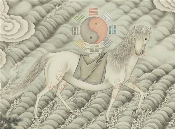 無名氏畫海馬獻圖　軸