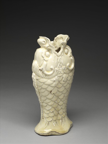 白釉雙魚形花插