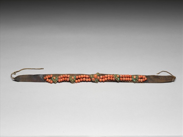 皮鑲銀嵌珊瑚飾頭箍