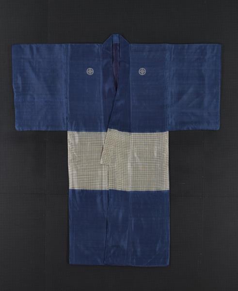 日本 藍白地絣織小袖（熨斗目）