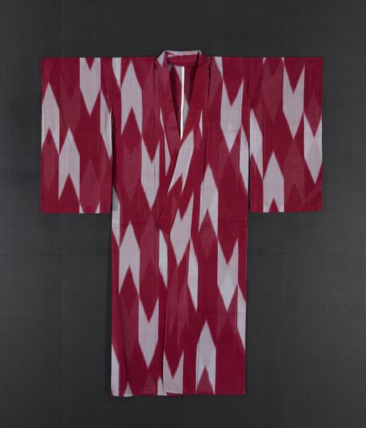 日本 紅地矢羽紋銘仙和服（單衣）