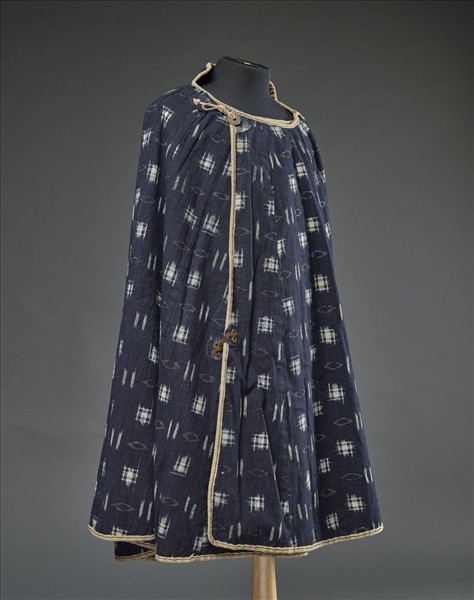 日本 紺地幾何紋絣織風衣(合羽)