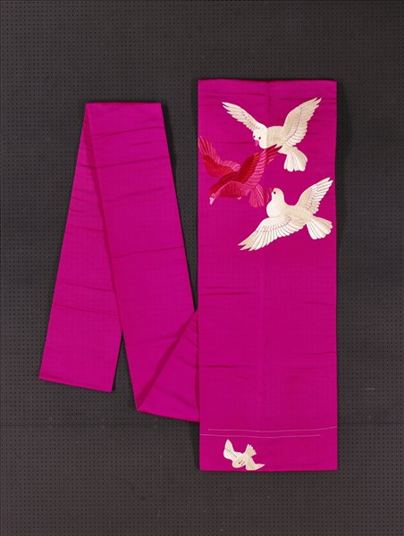 日本 桃紅地鳩紋刺繡名古屋帶