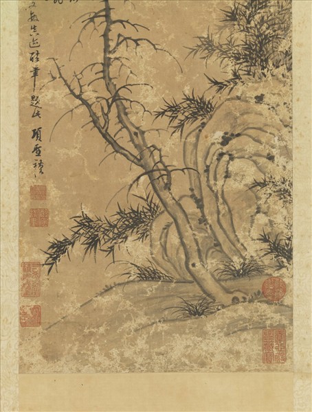 明項聖謨古木幽篁圖　軸