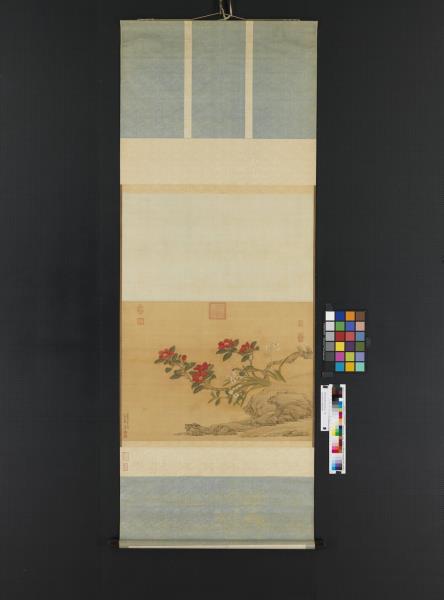 明張宏倣陸治茶花水仙　軸