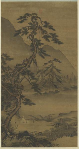 宋馬遠松間吟月　軸