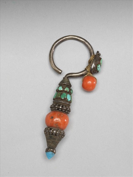 銀嵌珊瑚松石耳墜