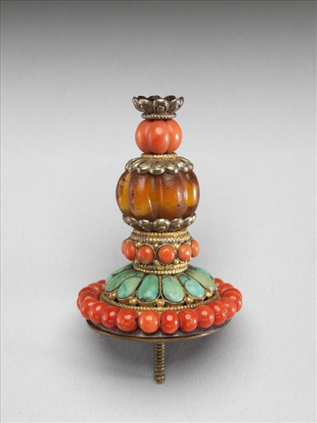 銀鍍珊瑚松石朝冠頂