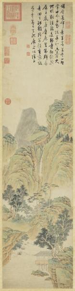 明陸治繡壁蓮峰圖　軸