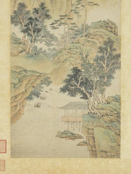 明陸治繡壁蓮峰圖　軸