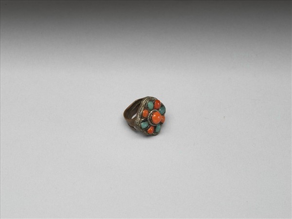 銀嵌珊瑚松石戒指