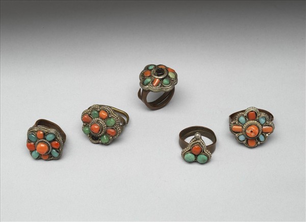 銀嵌珊瑚松石戒指