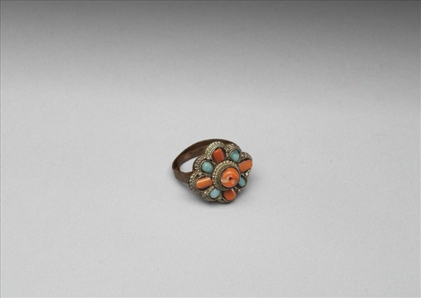 銀嵌珊瑚松石戒指