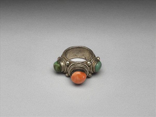 銀嵌珊瑚松石戒指