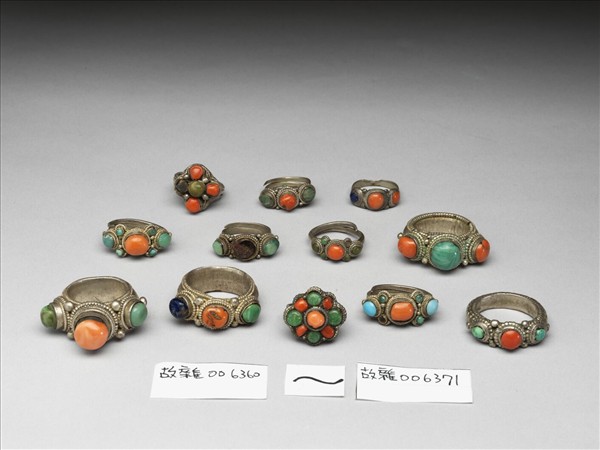 銀嵌珊瑚松石戒指