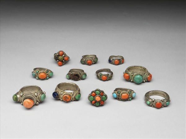 銀嵌珊瑚松石戒指