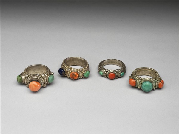 銀嵌珊瑚松石戒指