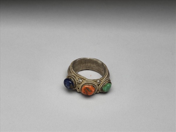 銀嵌珊瑚松石戒指