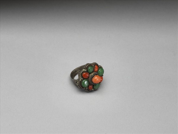 銀嵌珊瑚松石戒指