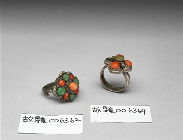 銀嵌珊瑚松石戒指