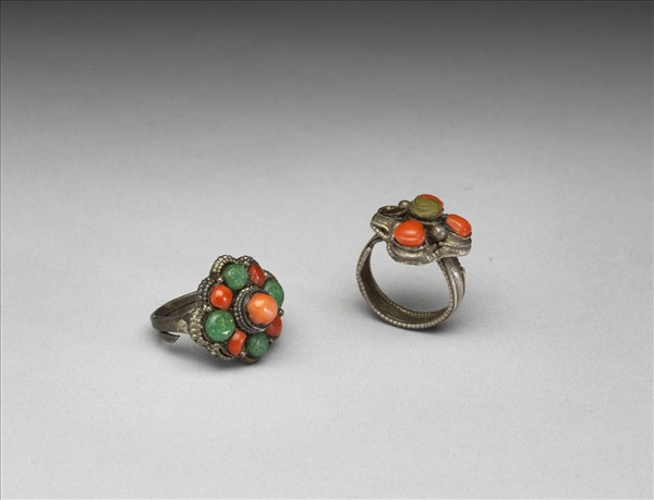 銀嵌珊瑚松石戒指