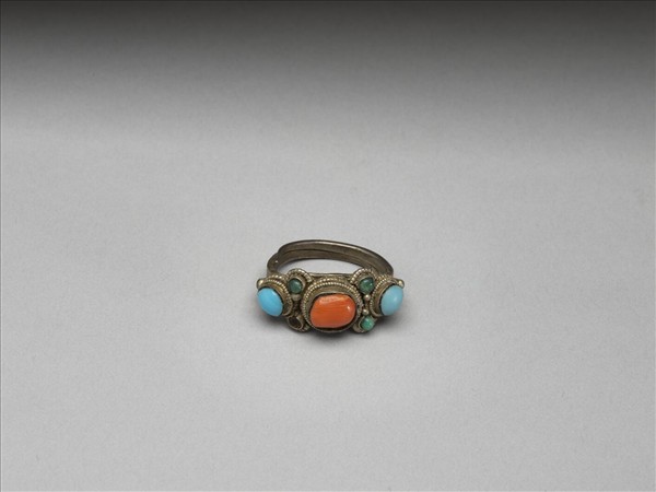 銀嵌珊瑚松石戒指