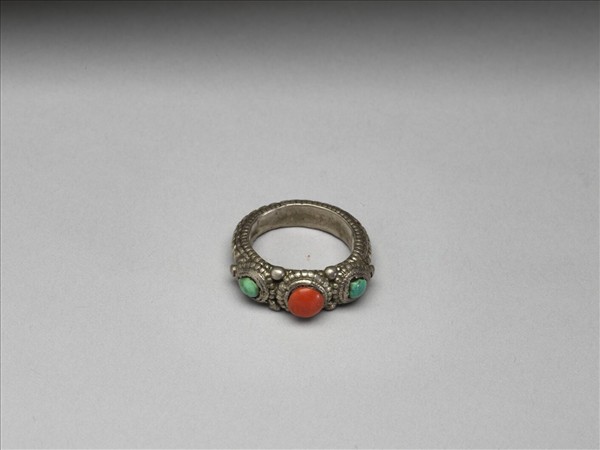 銀嵌珊瑚松石戒指