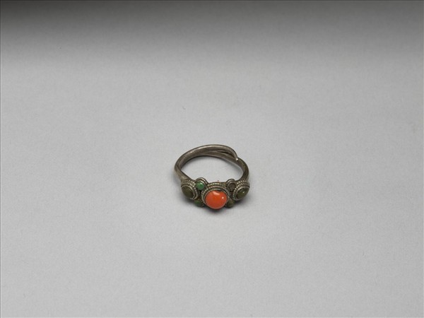 銀嵌珊瑚松石戒指