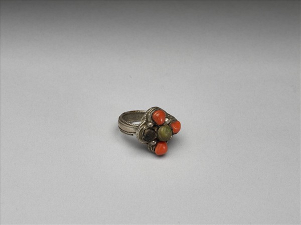 銀嵌珊瑚松石戒指